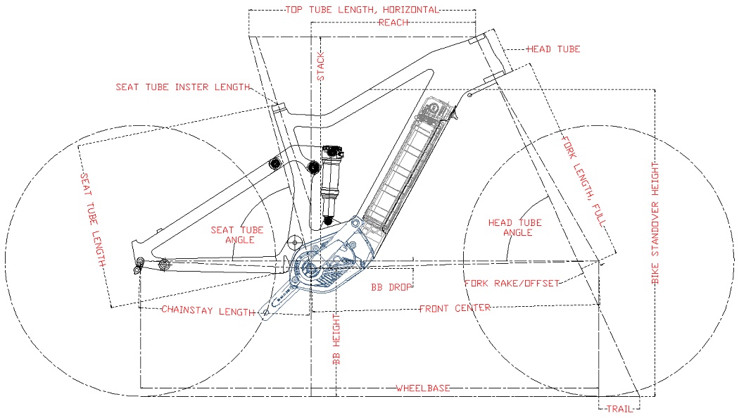 Geometria del telaio della bici E e tabella delle taglie